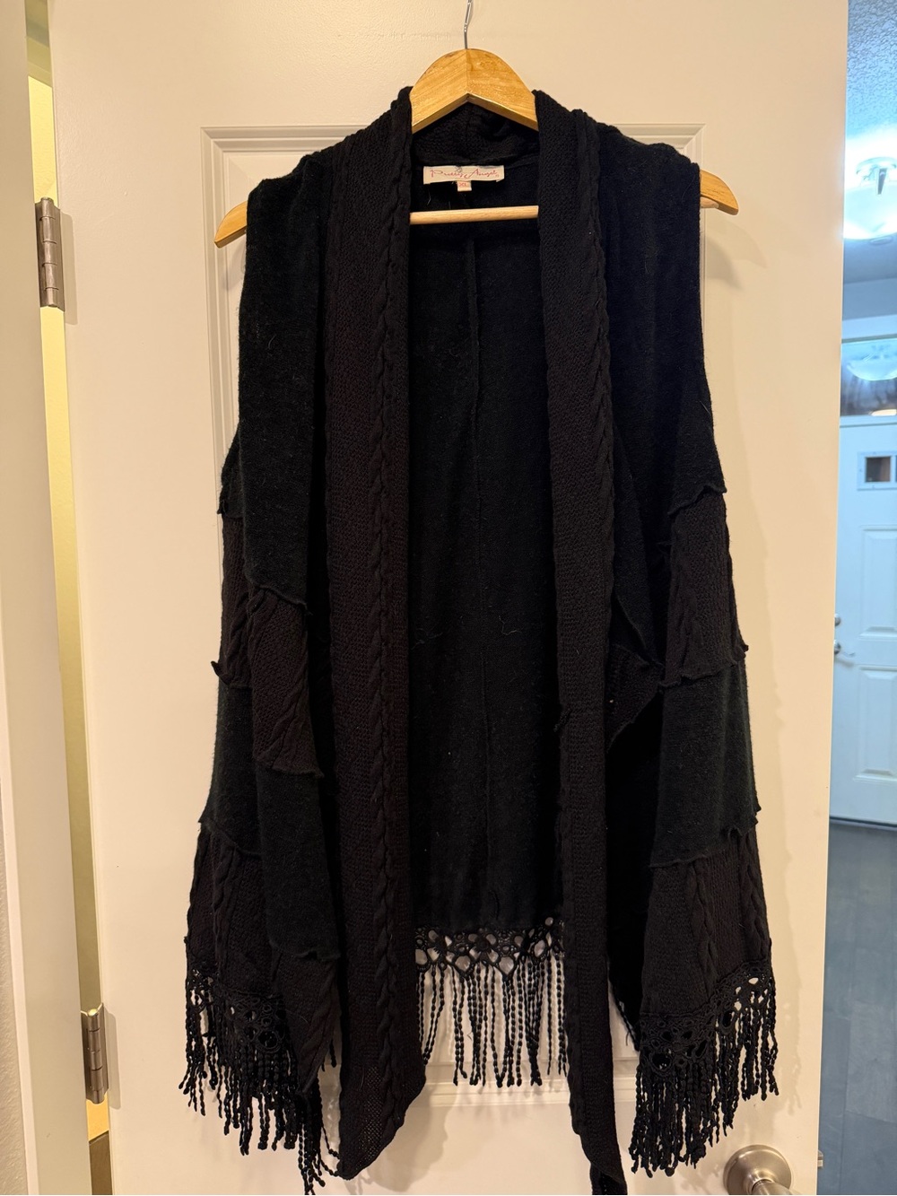 Pretty Angel Black Open-Front Fringe Knit Vest